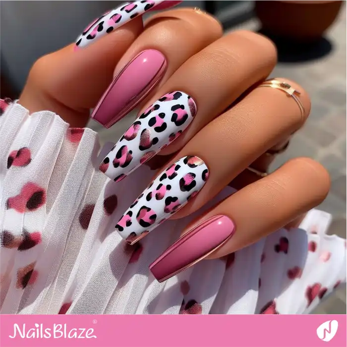 Hot Pink and White Leopard Print Nails | Animal Print Nails - NB4335